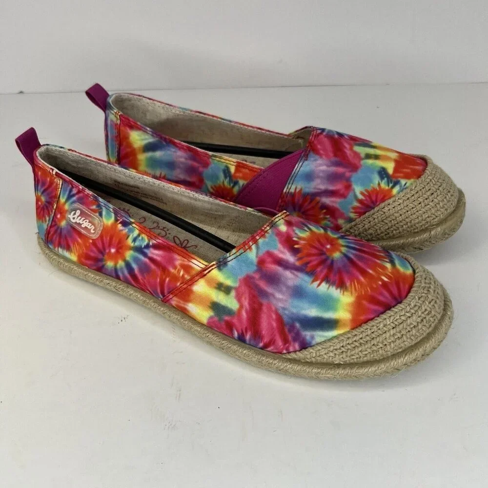 Sugar Evermore Multicolor Tie Dye Women's Size 8.5 Espadrille Flats NWOB